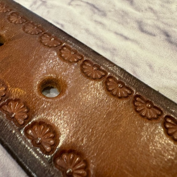 Rare Tech Ether Guild Rhumb TEG Brass 1970s Vintage Belt Buckle Leather Belt 42” - Picture 6 of 6